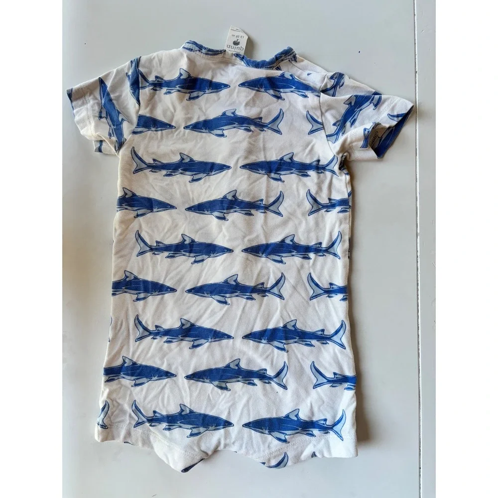 Kate Quinn Shark Print Bamboo Romper Bundle Blue‎ Green Short Sleeve 2pc 12-18M
